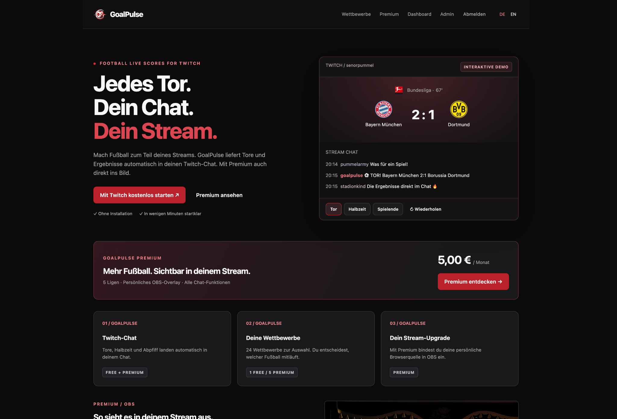 GoalPulse – Live-Fußball und Twitch-Chat Vorschau